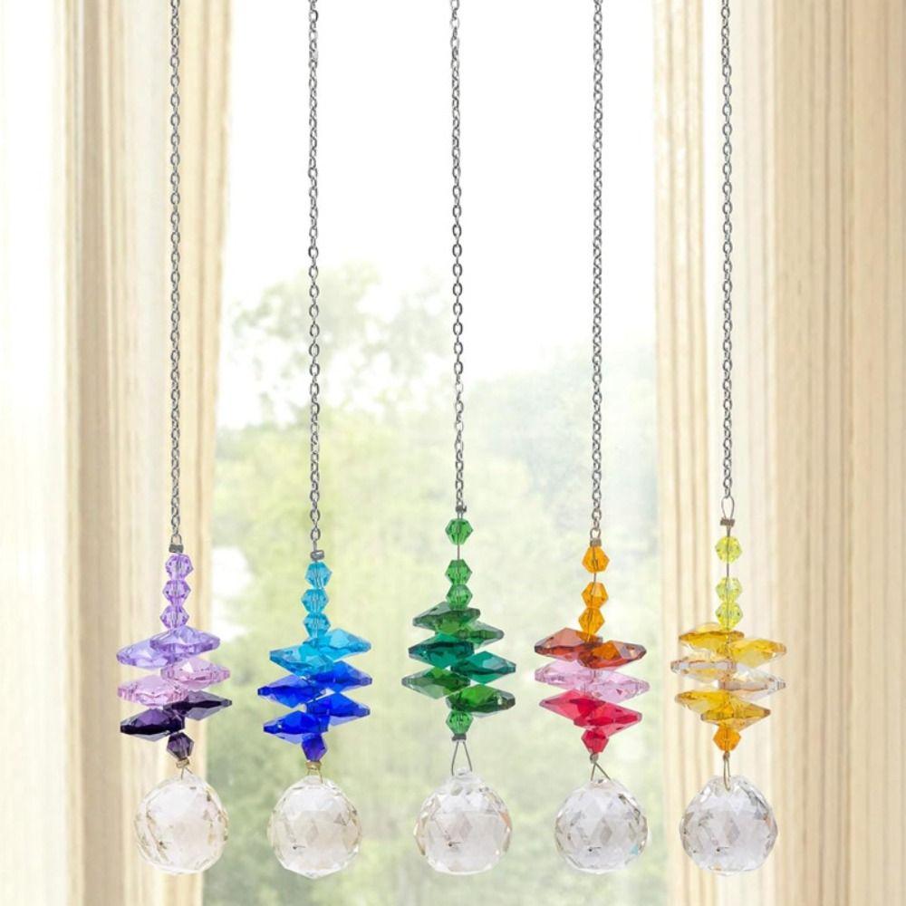 5Pcs Rotating Prism Pendant Hanging Sun Catcher Garden Decoration Crystal Wind Chime Tree