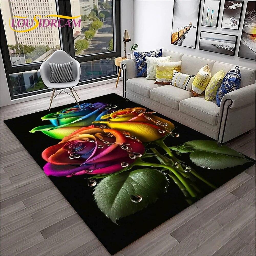 Ковер в скандинавском стиле с розой и цветами любви для дома, гостиной, спальни, дивана, коврика, декор, детский игровой коврик, нескользящий напольный коврик