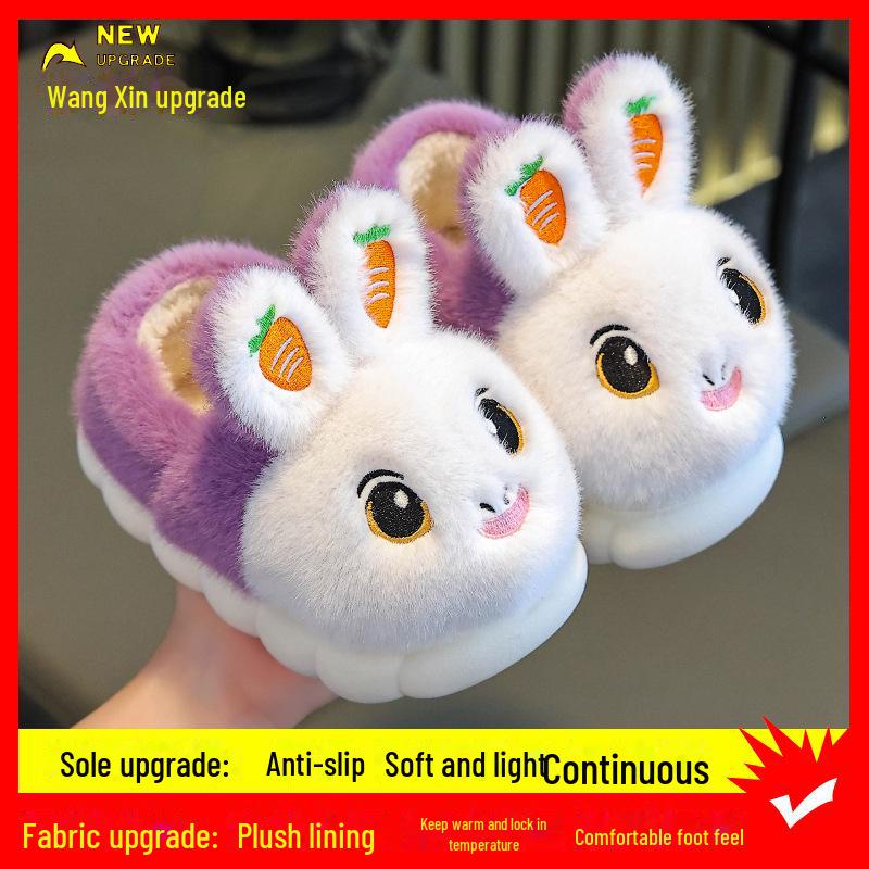 Милые детские тапочки-зайчики с морковными акцентами и нескользящей подошвой