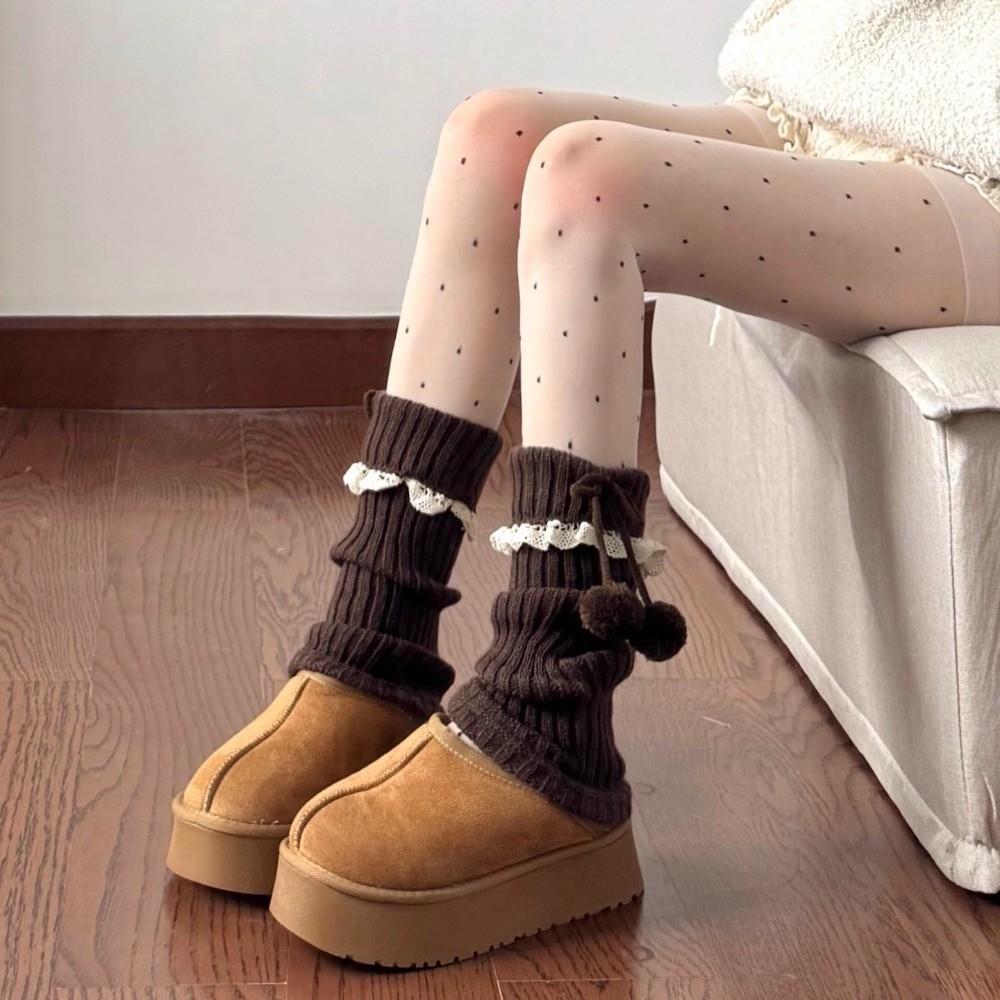 1 Pair Thickened Knit Pom Pom Leg Warmer Slouch Silhouette Knit Leg Sleeve Jk Uniform Lolita Outfit