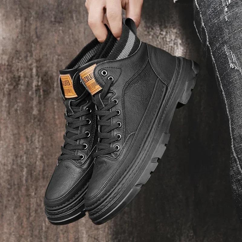 Осенние мужские ботинки, качественная кожаная мужская повседневная обувь, высокие мужские ботинки на толстой подошве, мужские мокасины в британском стиле, Botas Para Hombre