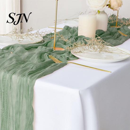 Rustic Wedding Table Decor Cheesecloth Runner, Boho 35 x 118 Inches Soft Gauze Runner for Parties Solid Color Wrinkled Party Bridal Shower Elegant