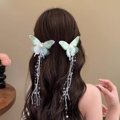 Духовная заколка для волос Бабочка с кисточкой Заколка для волос Женская с длинной кисточкой Подвеска Аксессуары для волос Супер-фея Нишевая Po Головной убор