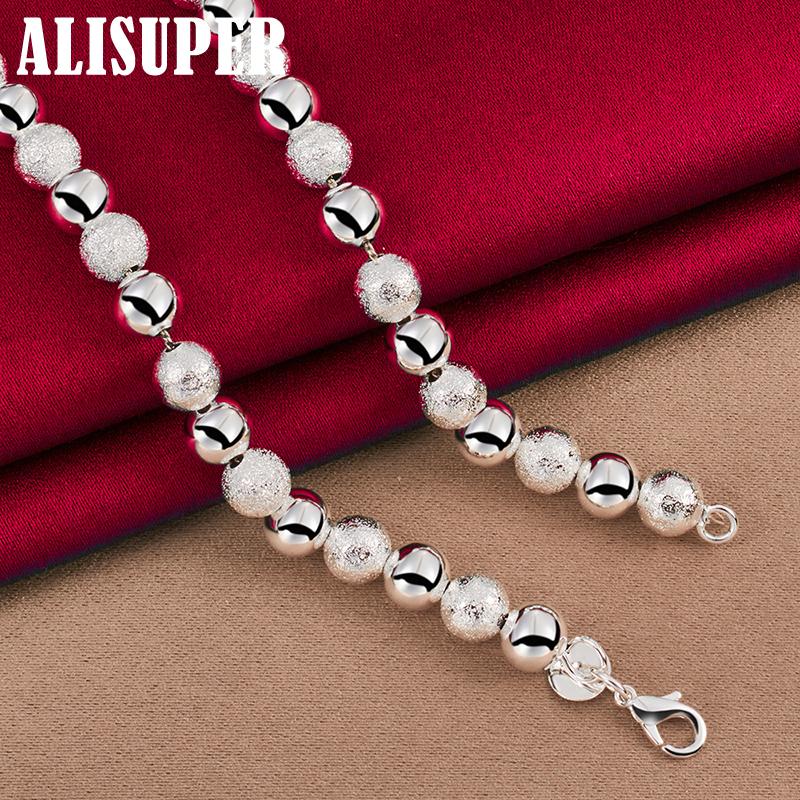 Ювелирные изделия из стерлингового серебра 925 пробы, 8 мм, матовая гладкая цепочка с шариками и бусинами