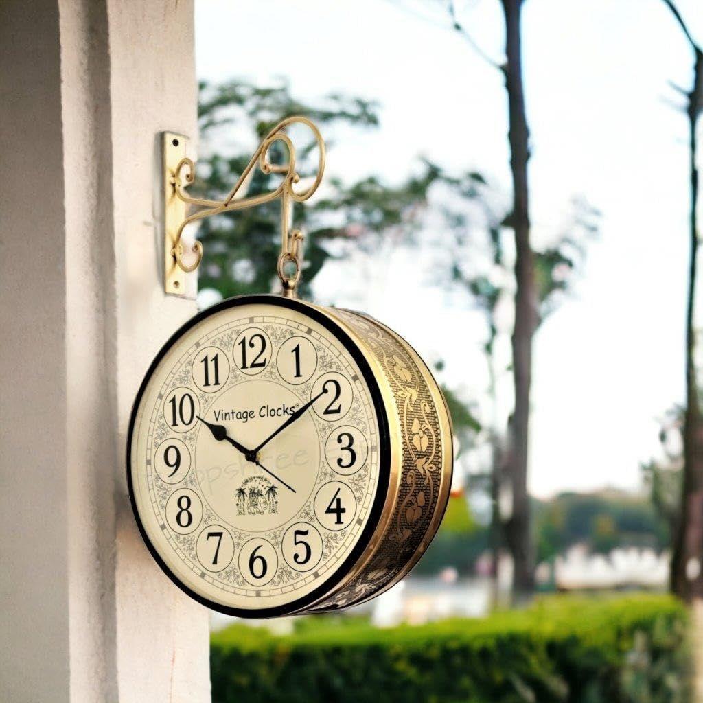 6 ДЮЙМОВ - Одна сторона на английском, другая - римские цифры - Винтажные часы ручной работы, двусторонние аналоговые часы с латунной отделкой