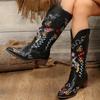 2025 European & American Fashion Autumn-Winter New Women's Mid-Heel Leather Boots - Pointed Toe Embroidered Western Boots