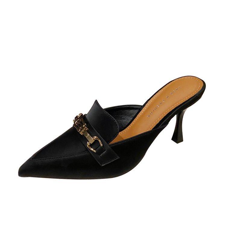 High Heel Sandals Women Summer New Fashion Baotou Half Slippers Women's Outwear Pointed Slippers Women