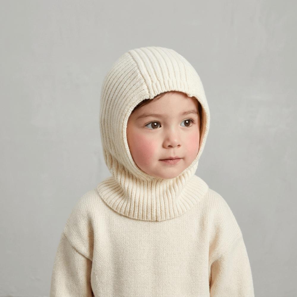 Solid Color Children Hooded Hat Wool Kids Balaclava Hat Fashion Scarf Integrated Hat Winter