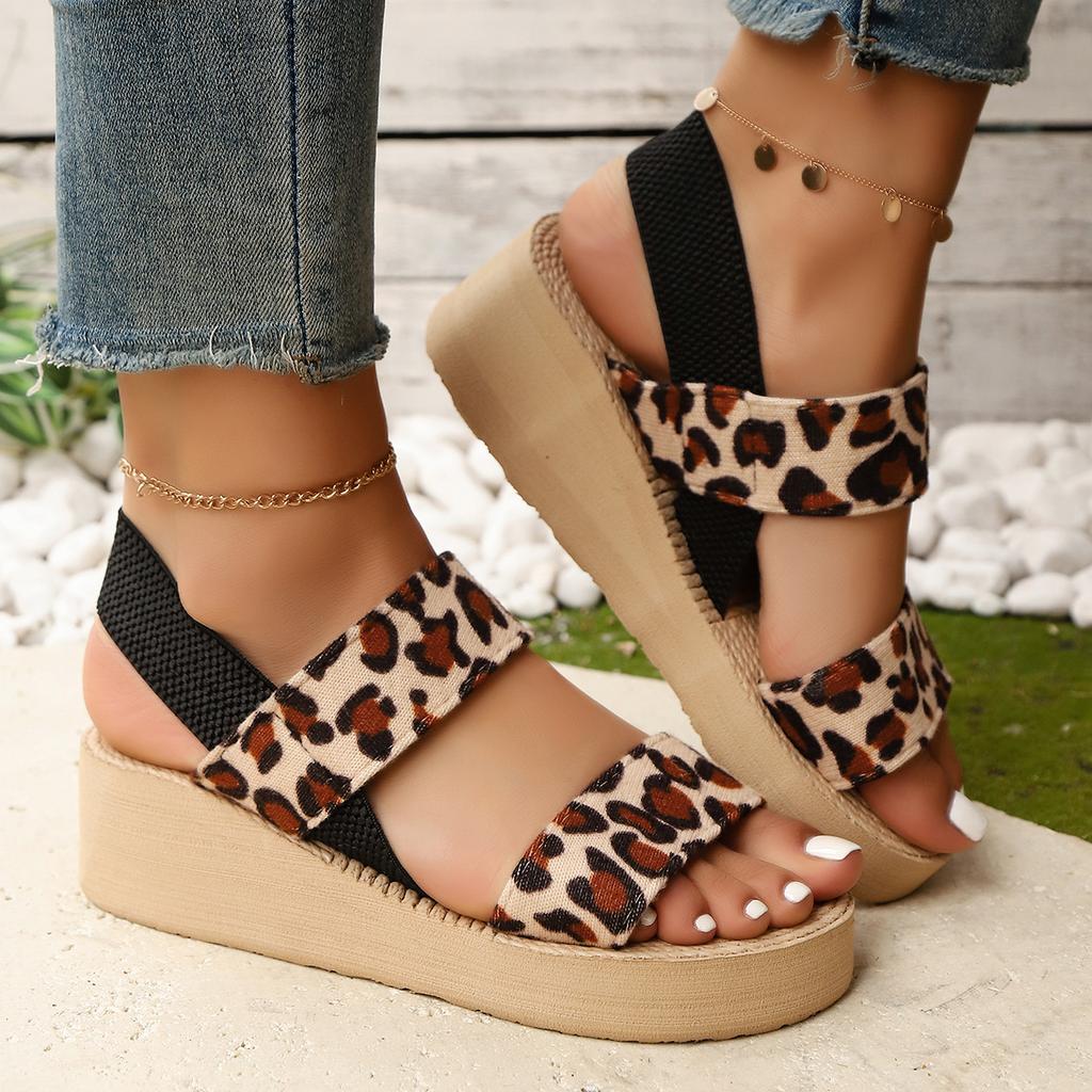 Fashion Women Wedge Sandals Summer Comfort Thick Sole Beach Shoes Woman 2025 Fashion Leopard Print Lightweight Platform Sandals Women