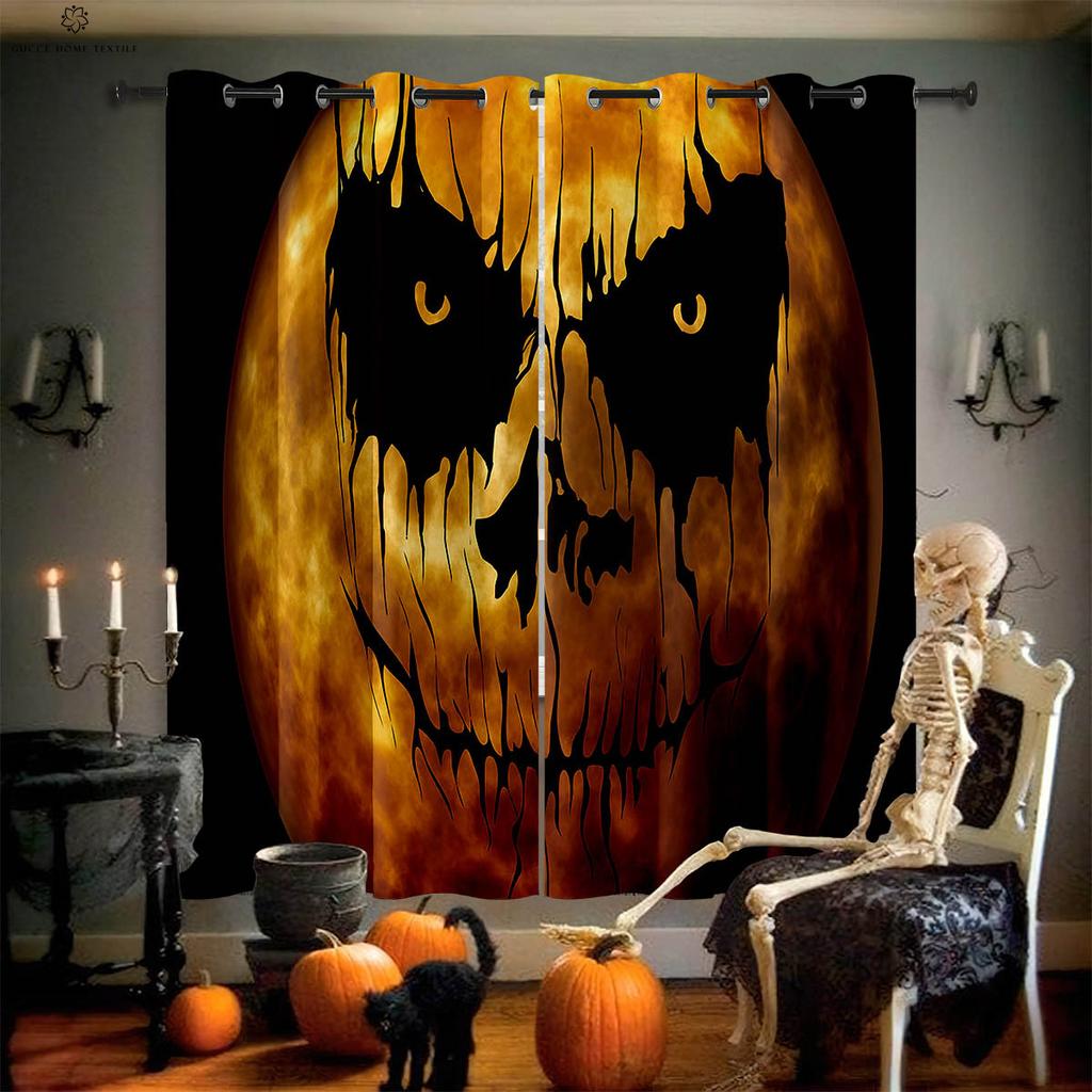 Шторы с принтом «Луна и тыква на Хэллоуин», для столовой, спальни, украшения для праздничной вечеринки, 2 шт.