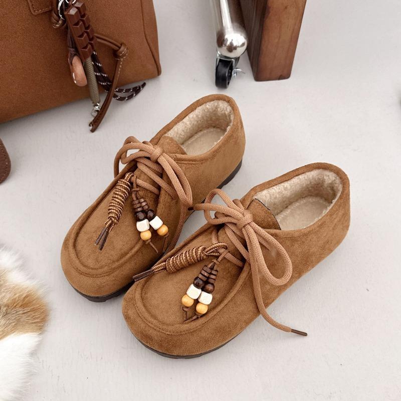 New Winter Fleece Thickened Fluffy Shoes Women's Fleece Thickened Warm Retro Cotton Shoes Lightweight Doudou Shoes