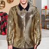 Men Retro Sequin Shirt Glittery Button-up Long Sleeve Lapel Shirt Vintage Disco Shirt for Bars Nightclubs Parties