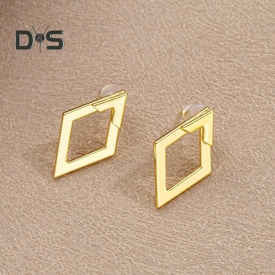 1 пара женских геометрических серег в форме ромба, гипоаллергенные, легкие, минималистичные, массивные серьги, полые, квадратные спереди и сзади, металлические серьги-гвоздики, ювелирные изделия