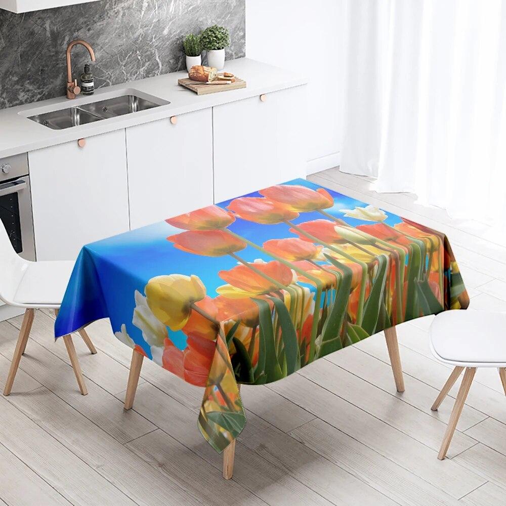 Белый красный тюльпан скатерть красочный цветочный устойчивый к пятнам водостойкий прямоугольный кухонный обеденный стол домашний декор