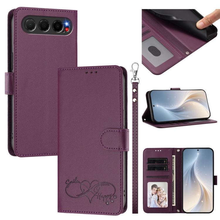 Happy Heart Pattern Magnetic Closure Vegan Leather Phone Case With Wrist Strap For ZTE Blade A56 4G