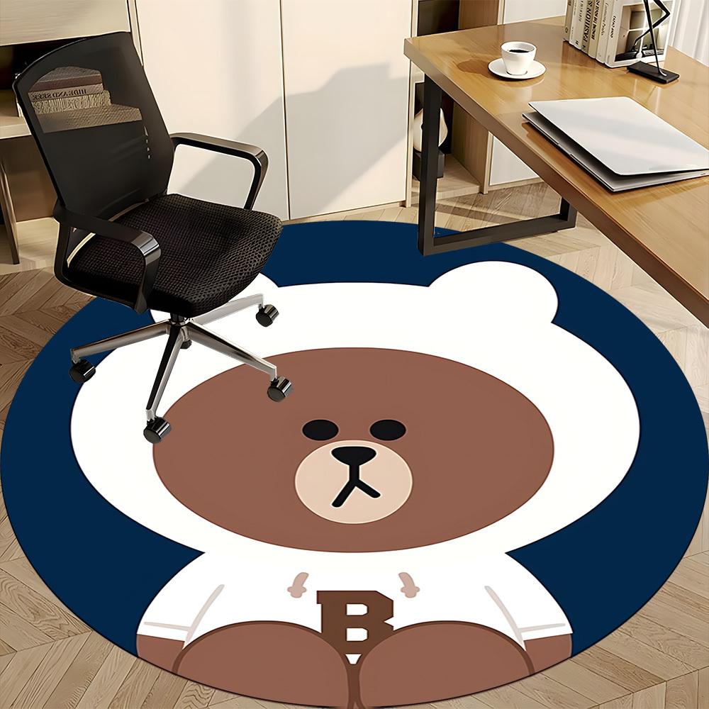 1pc Brown Bear Line Office Round Area Rug, Under Office Chairs Bedroom Living Room Home Decor a1022115