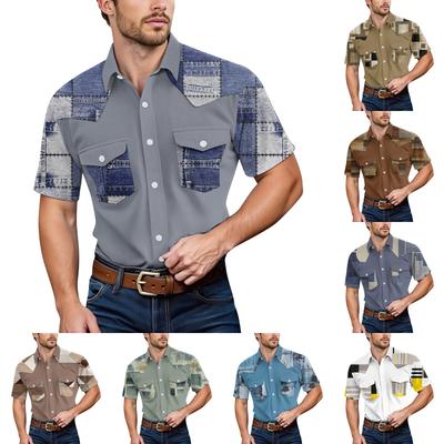 Мужской модный топ кэжуал с короткими рукавами, лацканами и длиной до плеч