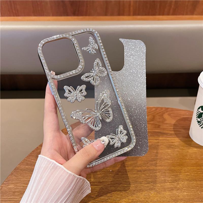 Роскошный чехол для телефона с блестками и бабочкой с гальваническим покрытием для iPhone 16 Pro Max для iPhone 11 12 13 14 15 16 Plus с покрытием из стразов