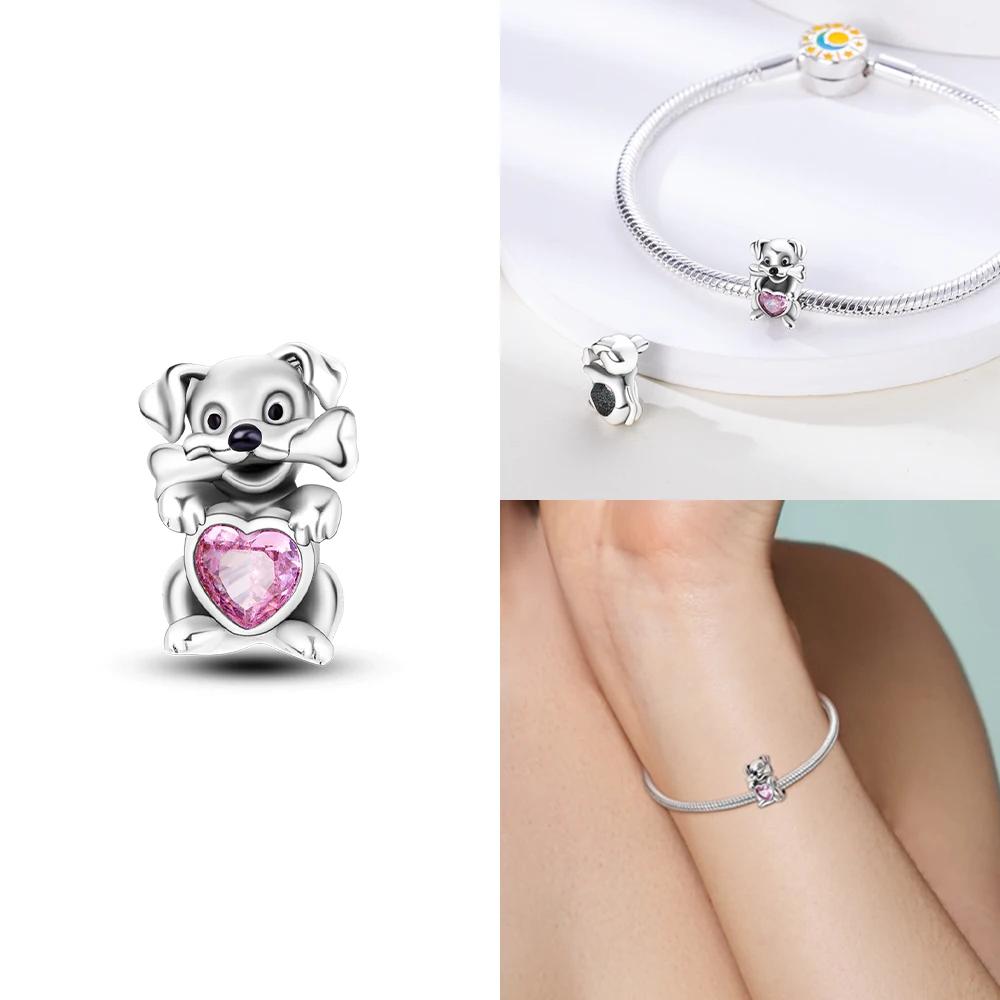 Медные Оригинальные Шармы Любовь Сердце Собака Кошка Лапы Подвеска Бусины Подходят для Браслета Mula DIY Ювелирные Изделия Для Женщин Подарок