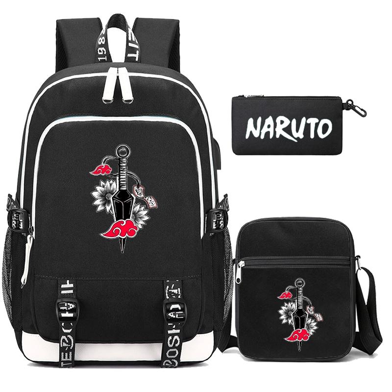 3 шт./компл. рюкзак аниме «Наруто» для мальчиков и девочек-подростков, школьный рюкзак с сумкой на плечо, чехол Pencli, дорожная сумка, рюкзак