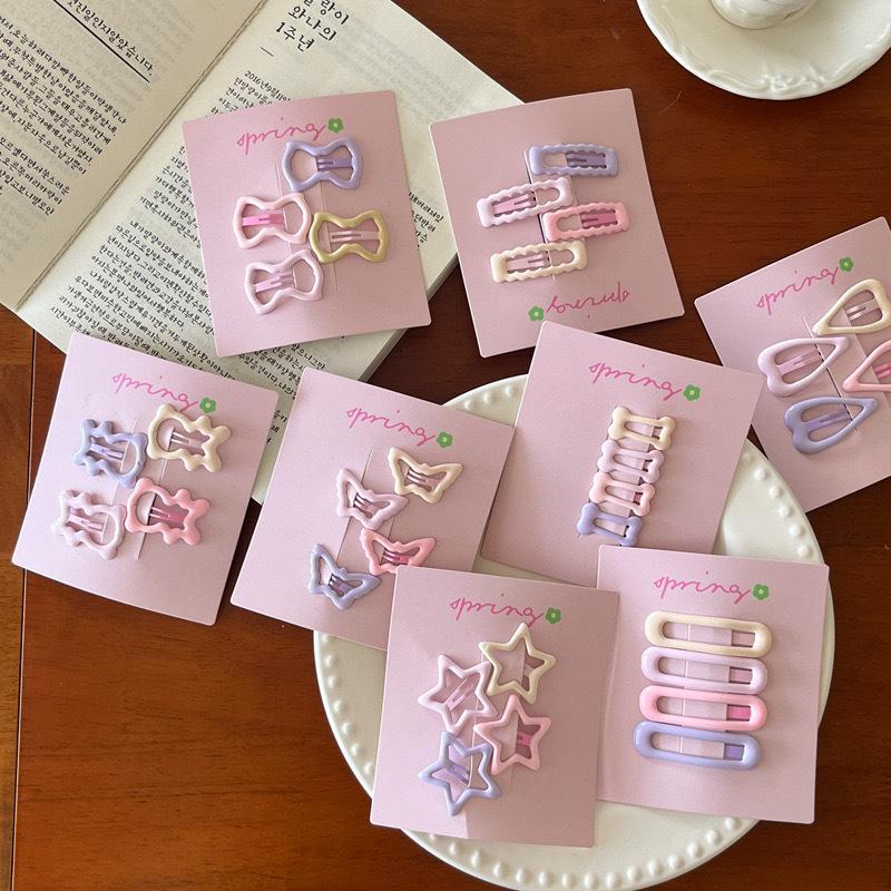 4 шт./набор Розовые Простые Заколки для Волос в Форме Сердца и Звезды для Девочек Милые Заколки-Автоматы Модные Аксессуары Подарок