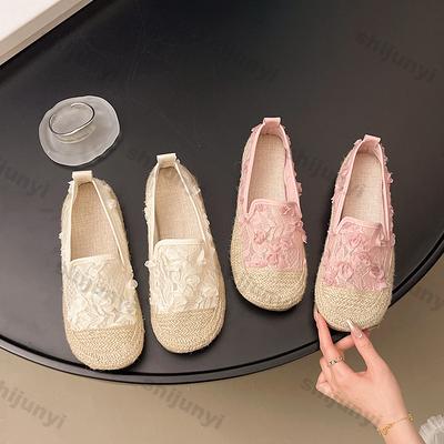 Модная женская повседневная обувь Лето 2025 Новые туфли-лодочки с круглым носком Дышащие Удобные Балетки Модное плетение Легкие Слипоны Вулканизированная обувь