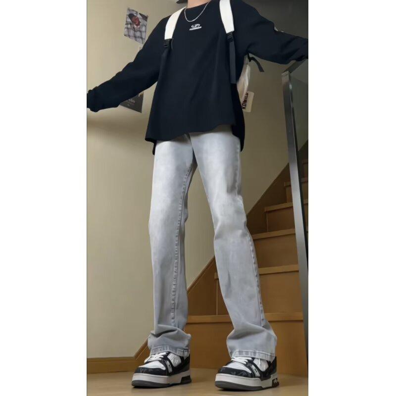 Мужские черные джинсы прямого кроя из американского тяжелого денима - Весенний тренд, Универсальный уличный стиль с микро-клешем.