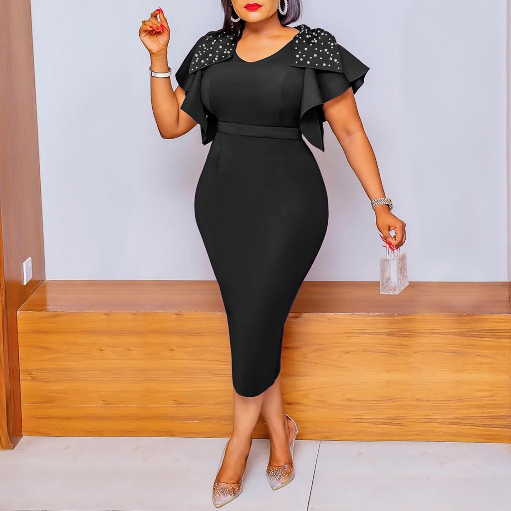 Летние женские платья больших размеров, модные платья с рюшами и бисером, платья