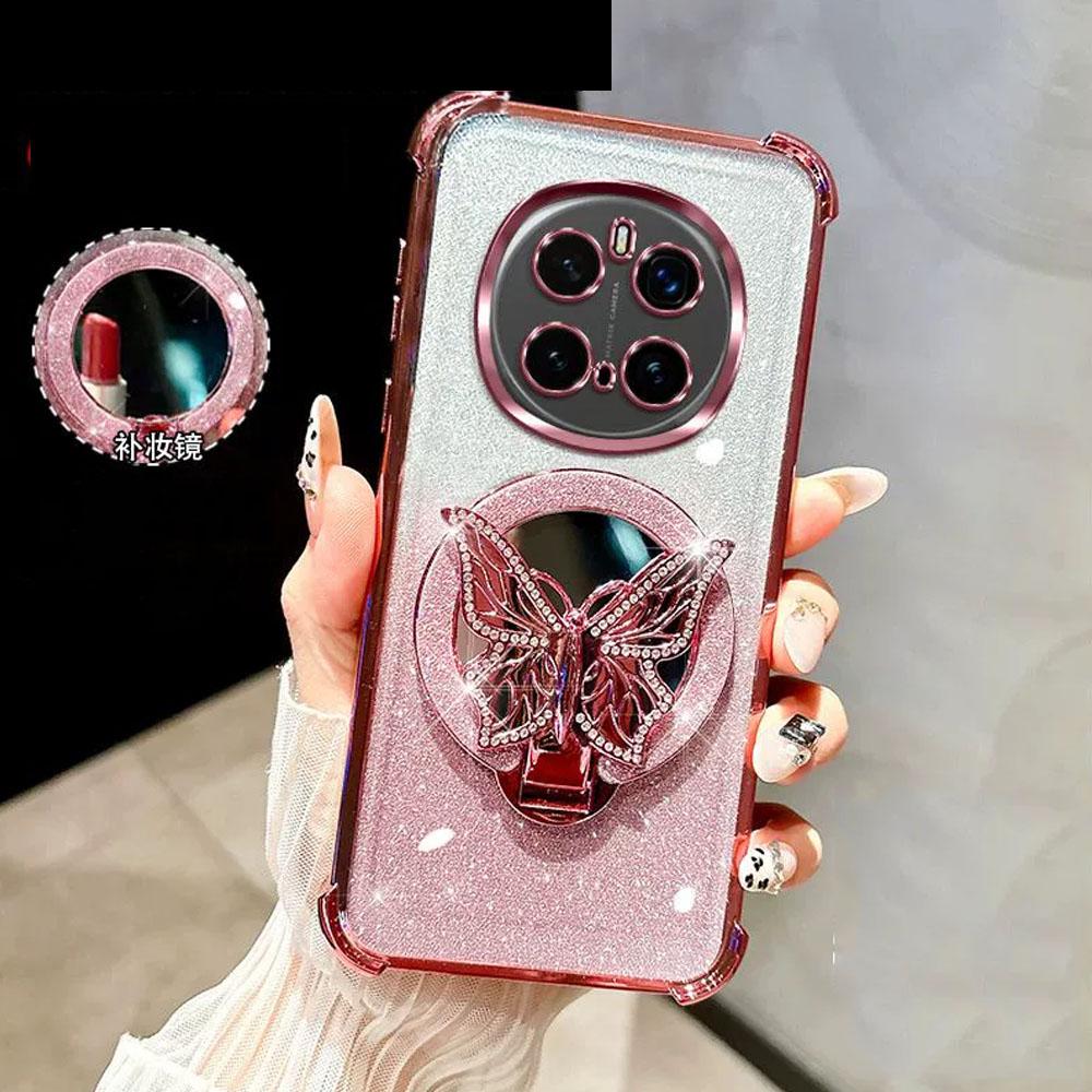 Зеркальный чехол-подставка «Бабочка» с магнитным держателем для Xiaomi Redmi Note 14 13 12 Note14 Pro Plus 14S 14C 13C Противоударный прозрачный чехол