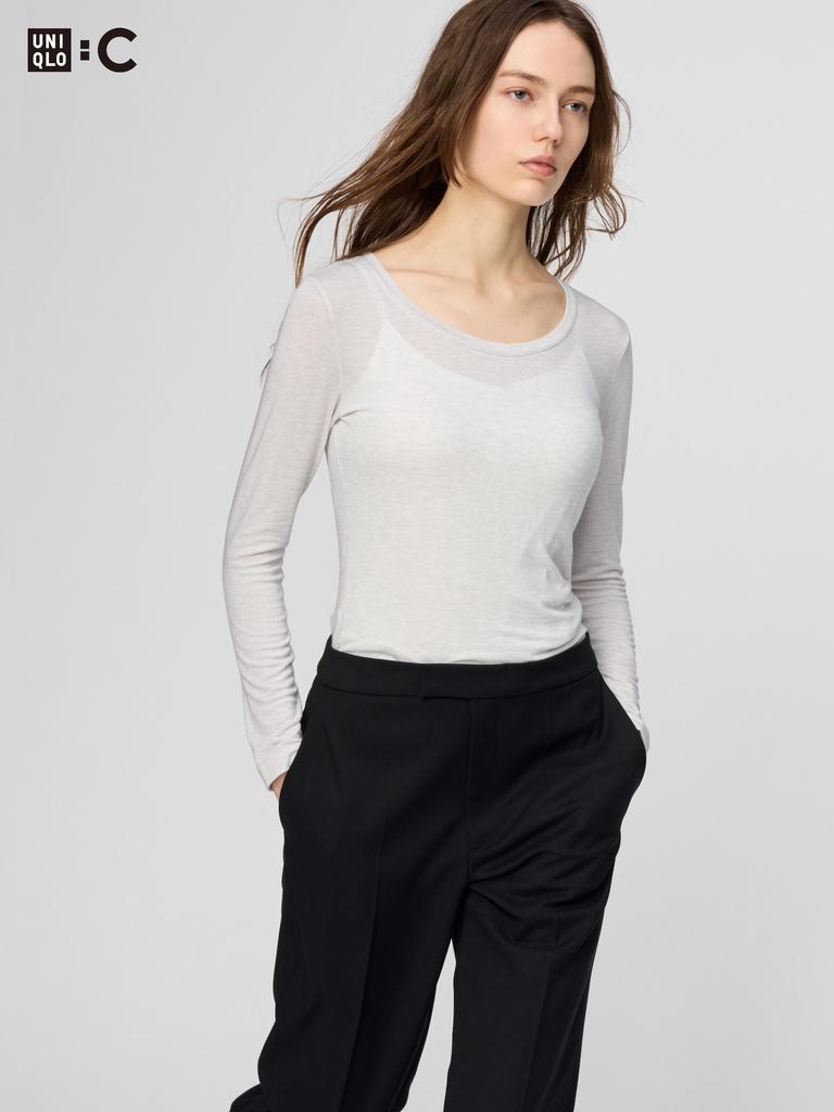 Uniqlo HeaTTech Кашемировая смесь Футболка с круглым вырезом