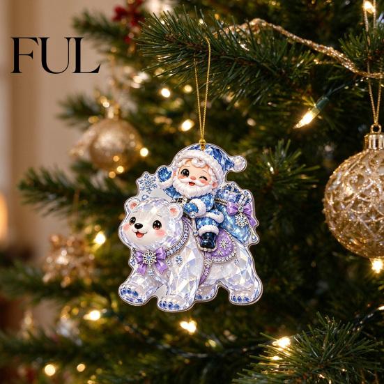 Small Christmas Party Prize Cartoon Santa Claus Acrylic Ornament, Double Sided Printed Reindeer Ornament Sleigh Decorative Hanging Pendant,