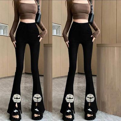 Весенне-летний стиль Брюки Барби клеш в китайском стиле для женщин с высокой талией Брюки-акула Стройнящие и универсальные брюки клеш Вышитые