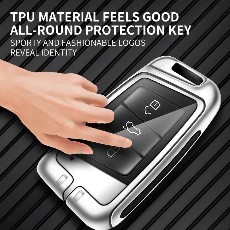 Car Sticker 3 Buttons Fashion Alloy Car Remote Key Case Protector Cover Leather Shell Fob Holder for Skoda Superb A7 Kodiaq Auto