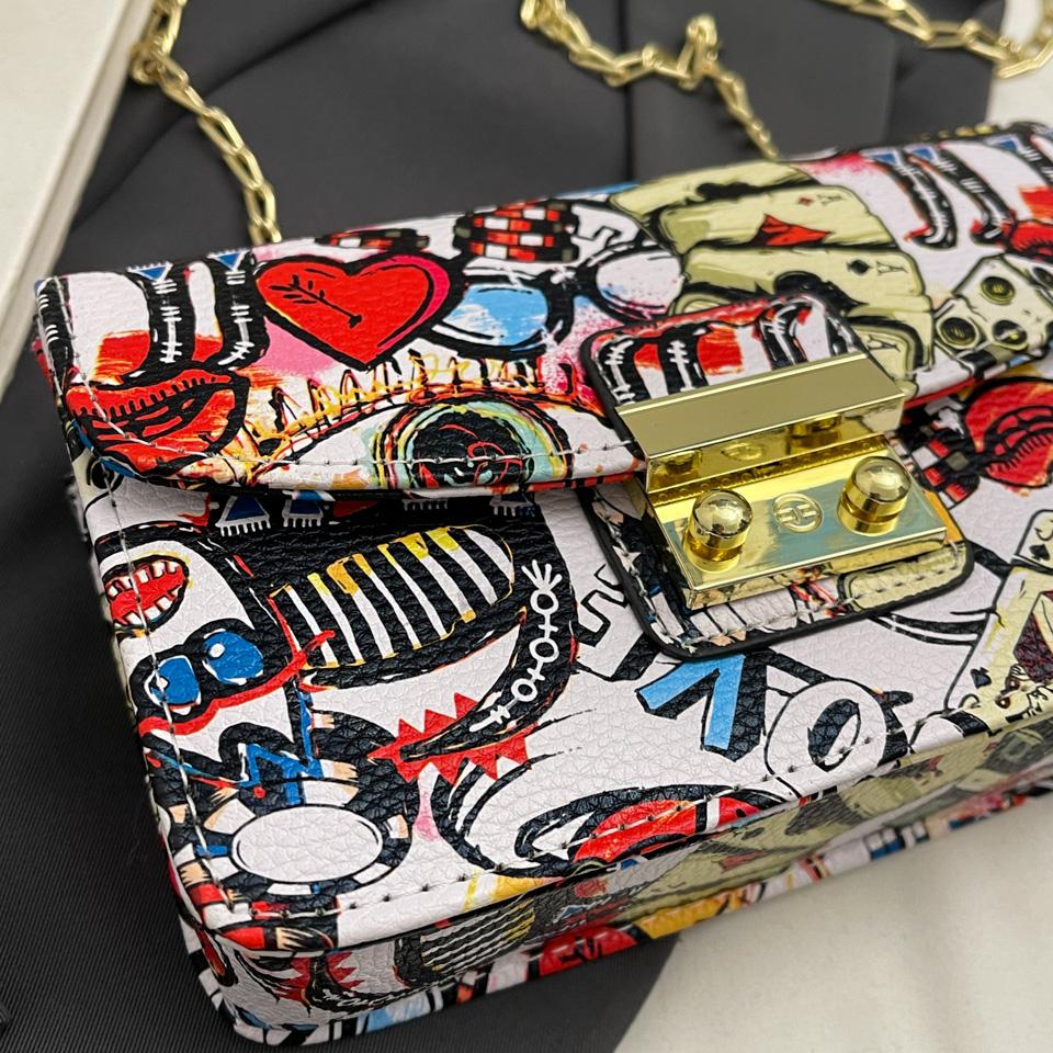 Женская мода Граффити Маленькая сумка 2024 Лето Дамы Клапан Телефон Вечерний Клатч Кошелек Сумки Через Плечо Для Женщин Цепи Сумки На Плечо