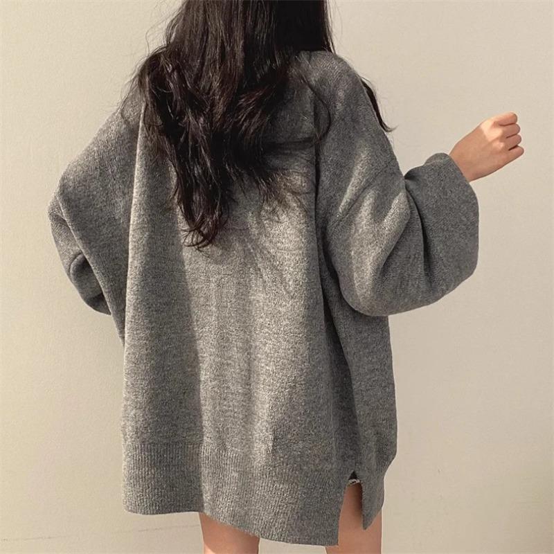 Зимний повседневный вязаный длинный рукав однотонный мешковатый свитер корейская мода женский шикарный водолазка теплый сексуальный свитер