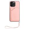 For iPhone 15 Pro Max Case Card Holder Kickstand Skin-Touch Phone Cover with Wrist Strap