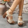 Trend Square Metal Buckle Thick High Heel Sandals Women's Summer New Platform Sandels Rivet Decor Plus Size 43 Sandalias