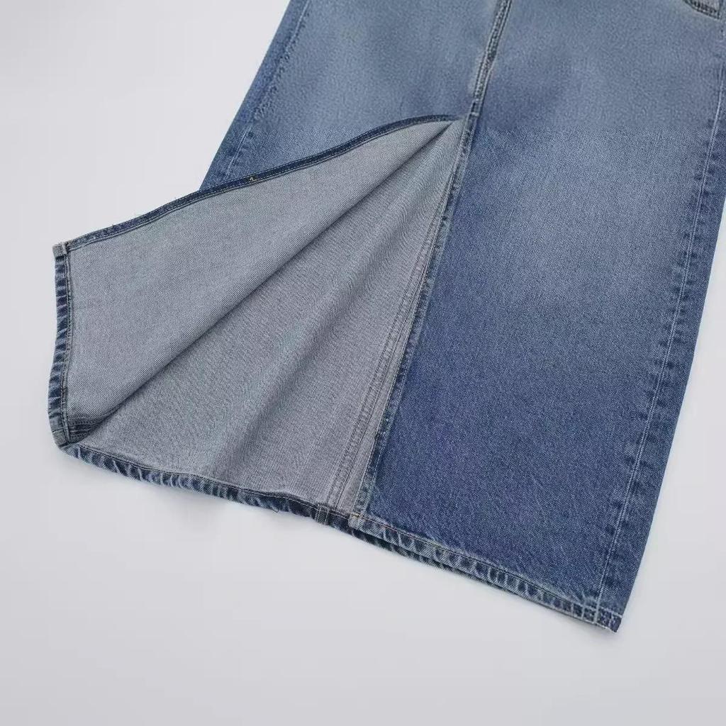 Осенняя женская джинсовая юбка-боксер с разрезом спереди 2023 года