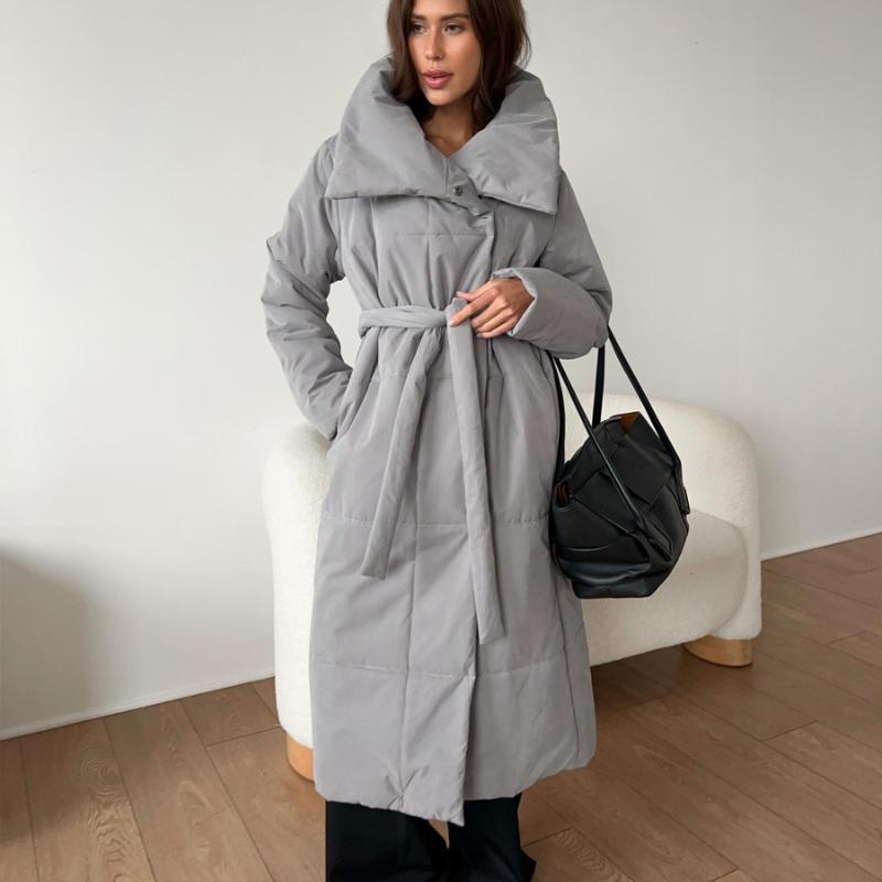 Женские осенне-зимние свободные теплые куртки-пуховики с поясом, модные куртки, свободные однотонные повседневные пальто, хлопковая стеганая куртка