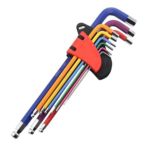 IOLOYU Hex Wrench Ball Point Set, Multicolored Hex Tool Set, 9-Piece L-Shaped Hex Driver Set, 1.5-10.0mm Hex Tool Set, CRV Chrome Vanadium Steel, Prec