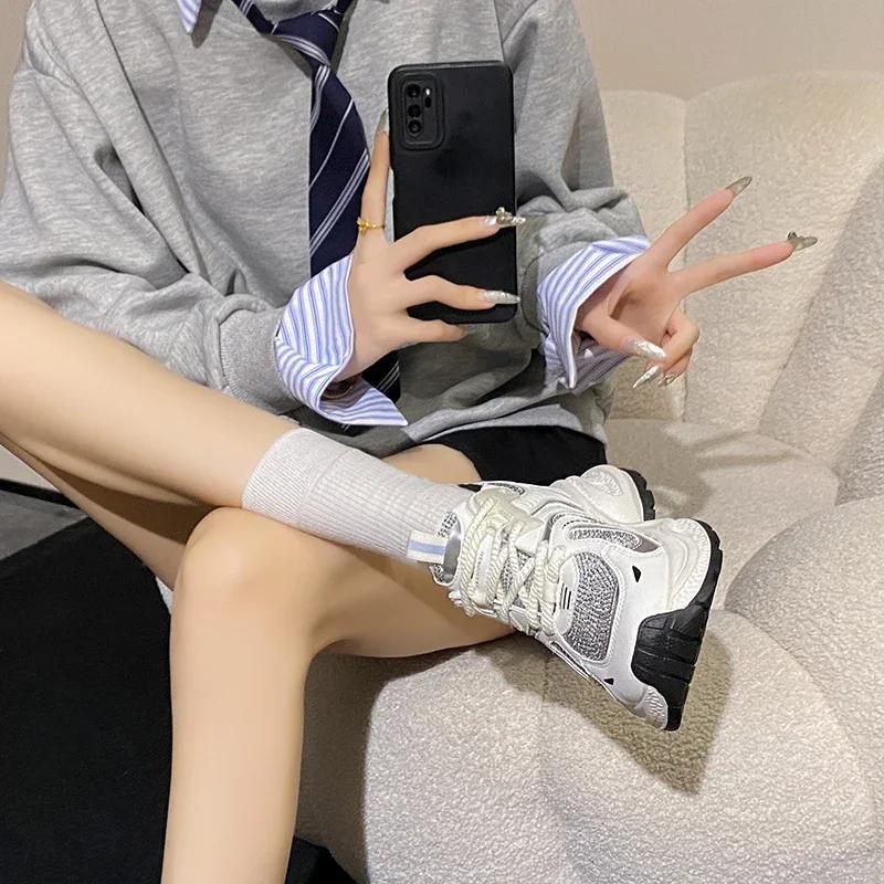 Женская обувь на толстой подошве, сетчатая, увеличивающая рост, прозрачная, повседневная, спортивная обувь, женские кроссовки