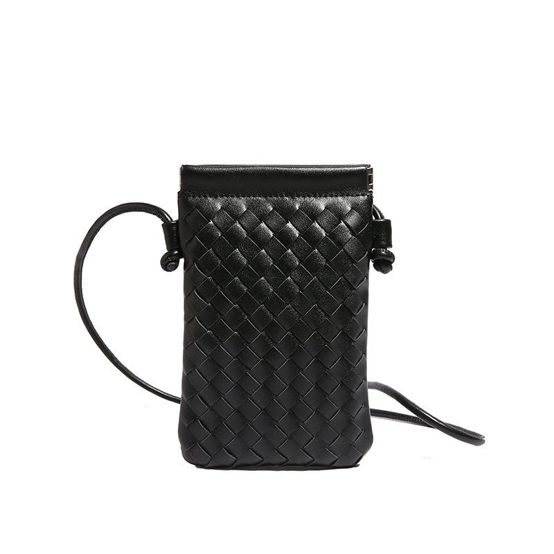 Fashionable Retro Phone Bag Woven Texture Mini Shoulder Crossbody Bag Casual Solid Color Change Storage Bag for Women
