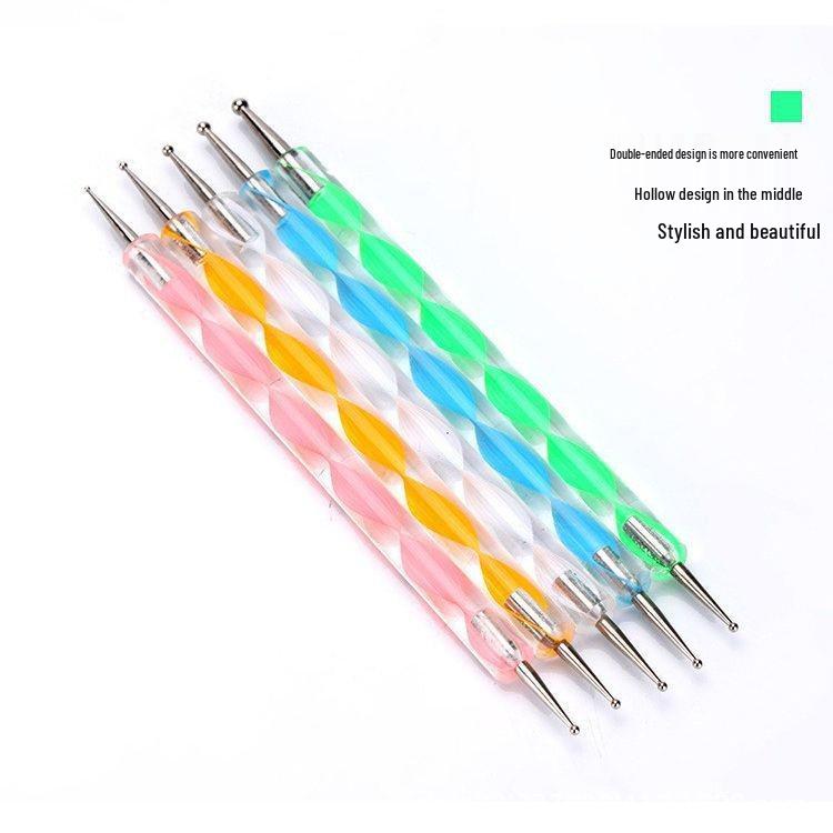 Nail Art Pen Set: 5 Acrylic Double-Ended Dotting Pens with Spiral Rod and Dotting Needle for Rhinestones