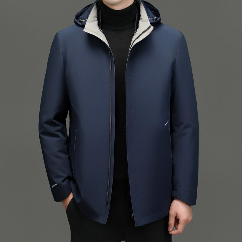 Пуховик мужской новый зимний модный средний возраст белый утиный пух подкладка теплая куртка для папы куртка