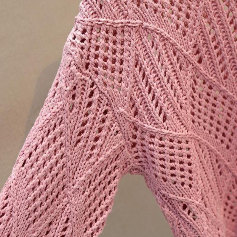 Korean Style Design Loose Fitting Pullover Slim and Hollow Out Versatile Knit Shirt Cover