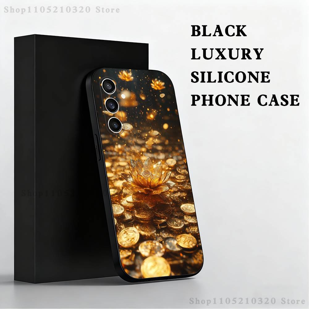 Wealth Art Dazzling Gold Phone Case For Samsung S25,S24,S21,S22,S23,S30,Ultra,S20,Plus,Fe,Lite,Note,10,9,5G Black Cover