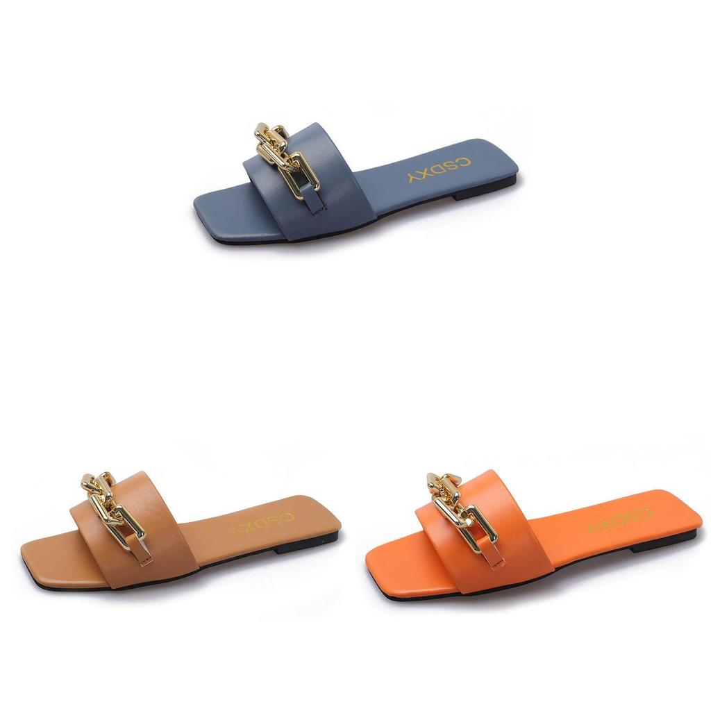 Summer Ladies Flat Sandals With Metal Chain For Casual Daily Wear