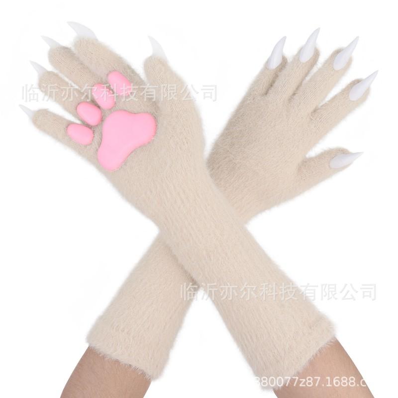 Silicone Paw Gloves With Long Claws Adult Cosplay Costume Halloween Party Prop Fantasy Animal Roleplay Accessory