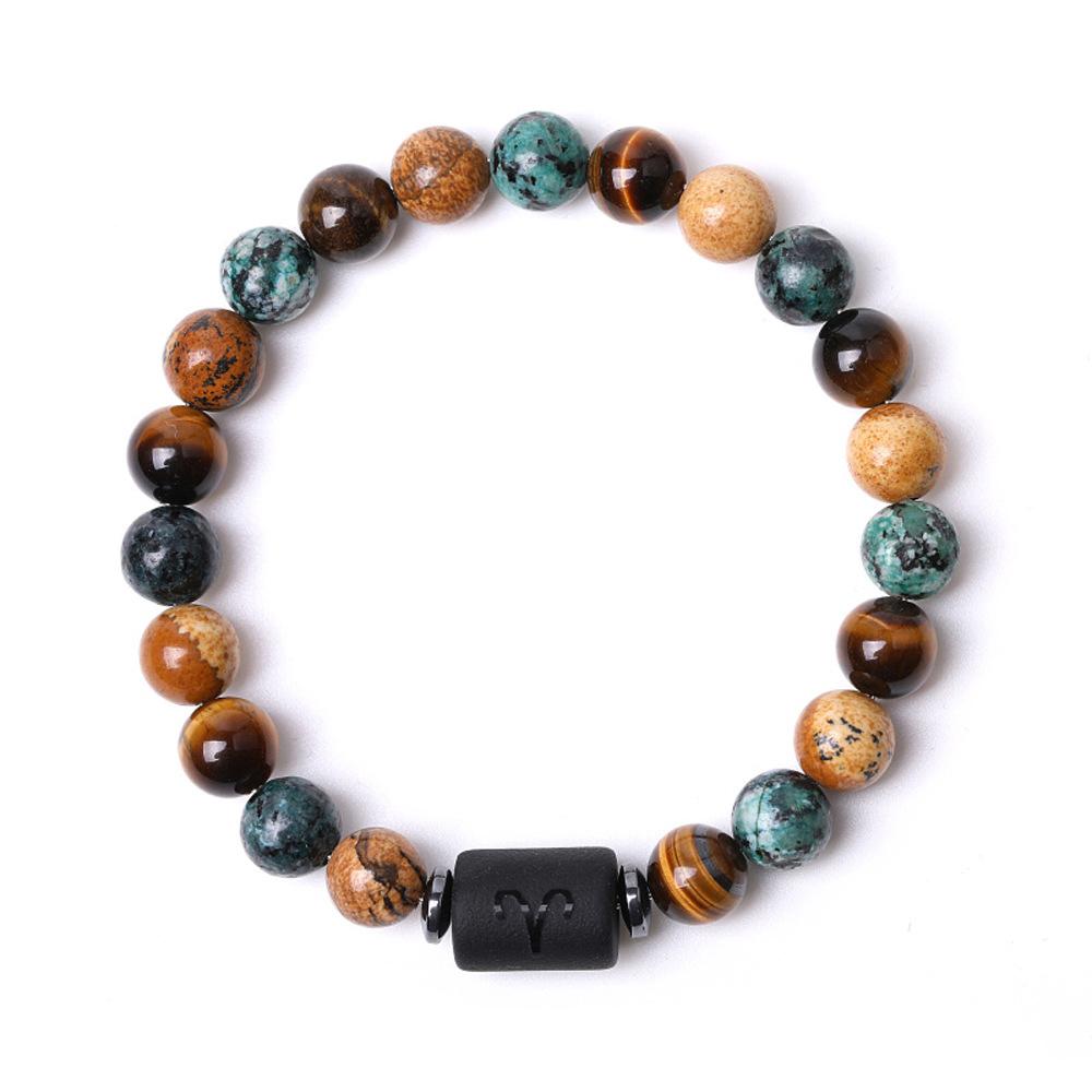 12 Classic Zodiac Signs Charm Jewelry Ball Shape Obsidian Natural Beaded Bracelet for Virgo Leo Libra Couples Fashionable