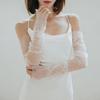 Elegant Mesh Pearl Long Fingerless Tulle Gloves Brides Thin Transparent Detachable Arm Sleeves Wedding Dress Decorative Accessor